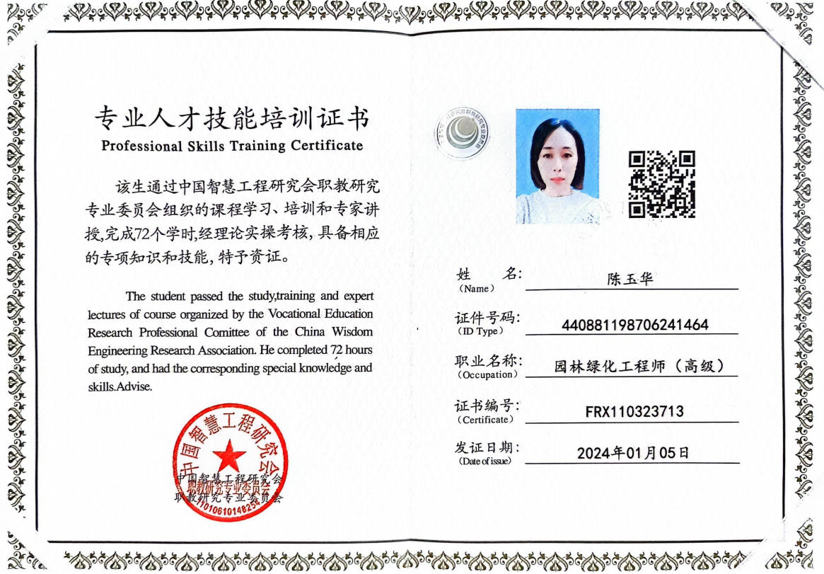 专业人才技能培训证书
